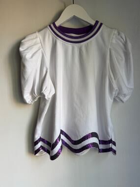 Queen of Sparkles Purple Sequin Puff Sleeve Sweatshirt Top Small NWOT Game Day